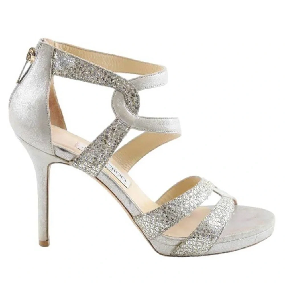 Jimmy Choo Authentic Designer Glittering Silver High Heels - Picture 2 of 16